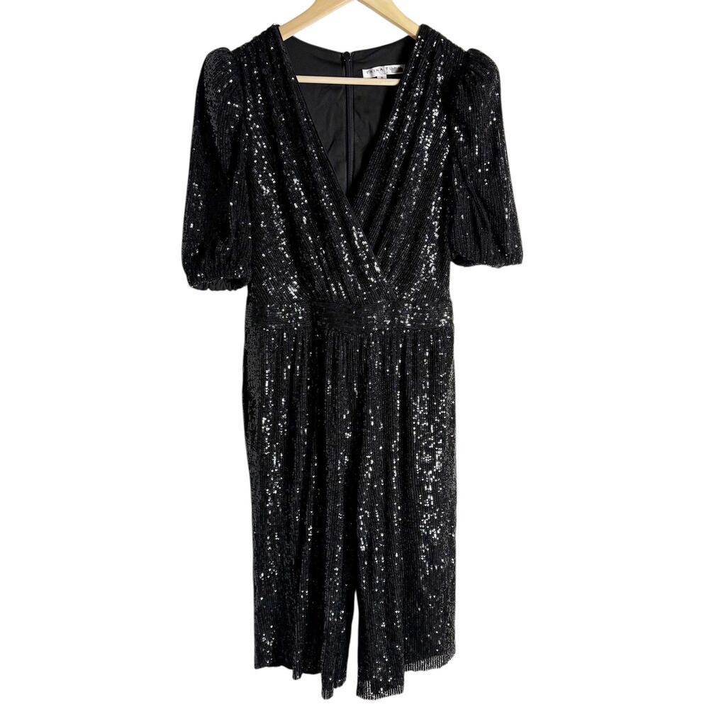 Trina Turk Black Sequined Short Sleeve V-Neck Romper Size 6